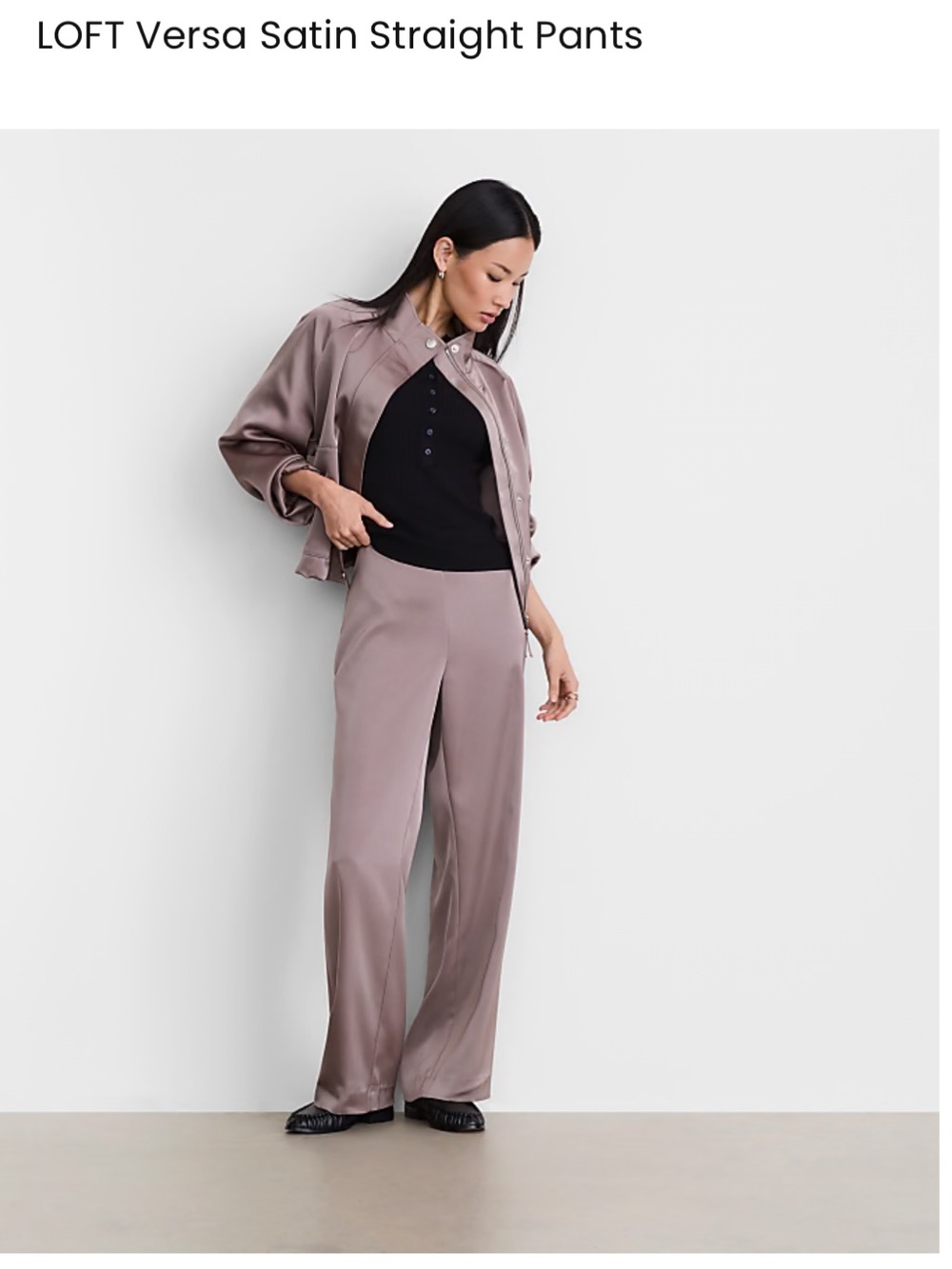 LOFT Satin Straight Pants in Brown Malt